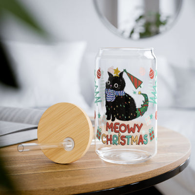 124-Meowy Christmas Cat Black Christmas Tree-animal Christmas-Cartoon Christmas-Christmas Tree-Snowman Christmas 16oz UV DTF Libby Cup Wrap