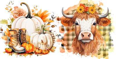 Cow Autumn Pumpkin 16oz UV DTF Libby Cup Wrap