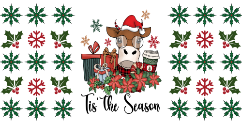 Cow Christmas Tis the Season 16oz UV DTF Libby Cup Wrap