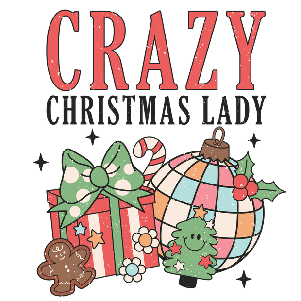 Crazy Christmas Lady Direct to Film DTF Transfer - Twisted Image Transfers