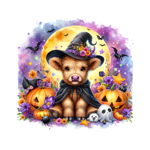 Cute Calf With Witches Hat Halloween DTF (direct-to-film) Transfer