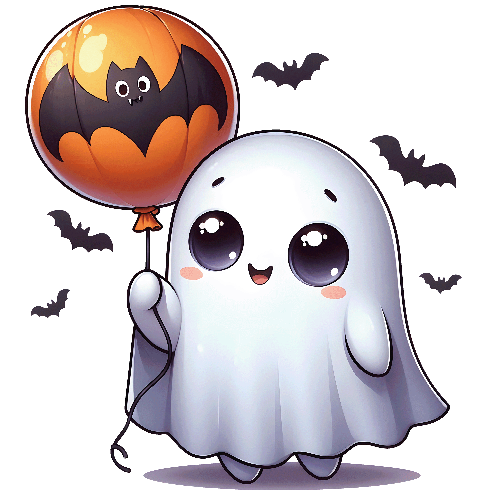 Cute Ghost With Bat Balloon Halloween DTF (direct-to-film) Transfer