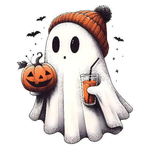 Cute Ghost With Pom Pom Hat Halloween DTF (direct-to-film) Transfer