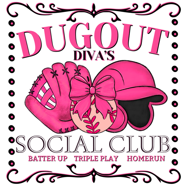 DUGOUT DIVAS CLUB Pink Softball DTF (direct-to-film) Transfer