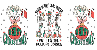 Dead Inside but Jolly AF Skull Christmas 16oz UV DTF Libby Cup Wrap