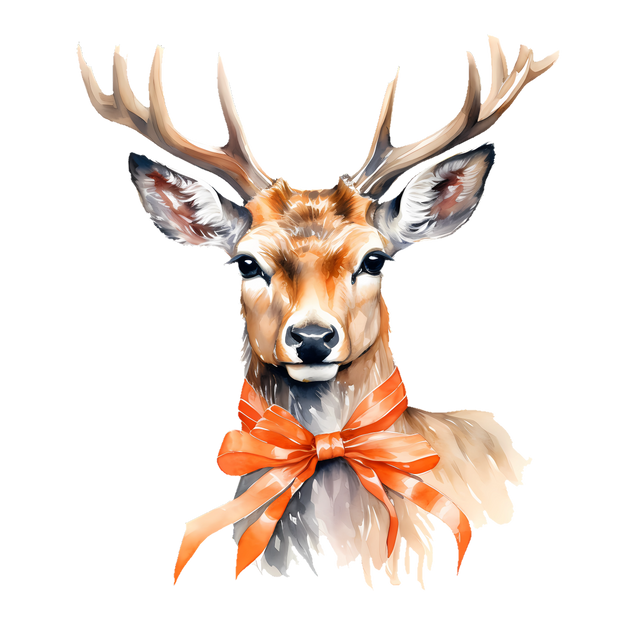 Deer With Orange Bow DTF (direct-to-film) Transfer