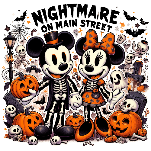 Disney Nighrmare On Main Street Mickey and Minnie Halloween DTF (direct-to-film) Transfer