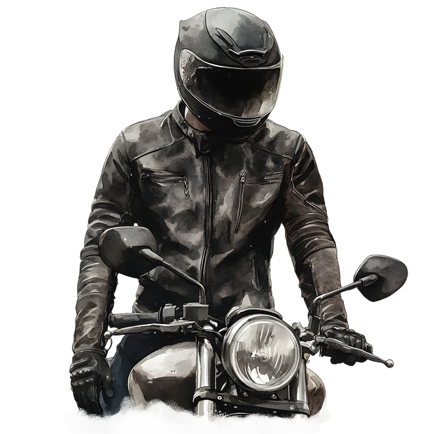 Distressed Black Rider on Bike DTF (direct-to-film) Transfer