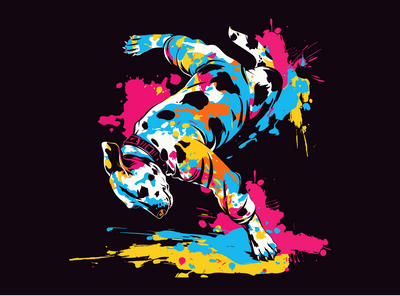 Dog Break Dancing Color Drip DTF (direct-to-film) Transfer
