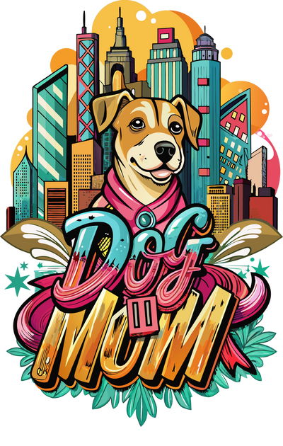 Dog Mom in the City DTF (direct-to-film) Transfer