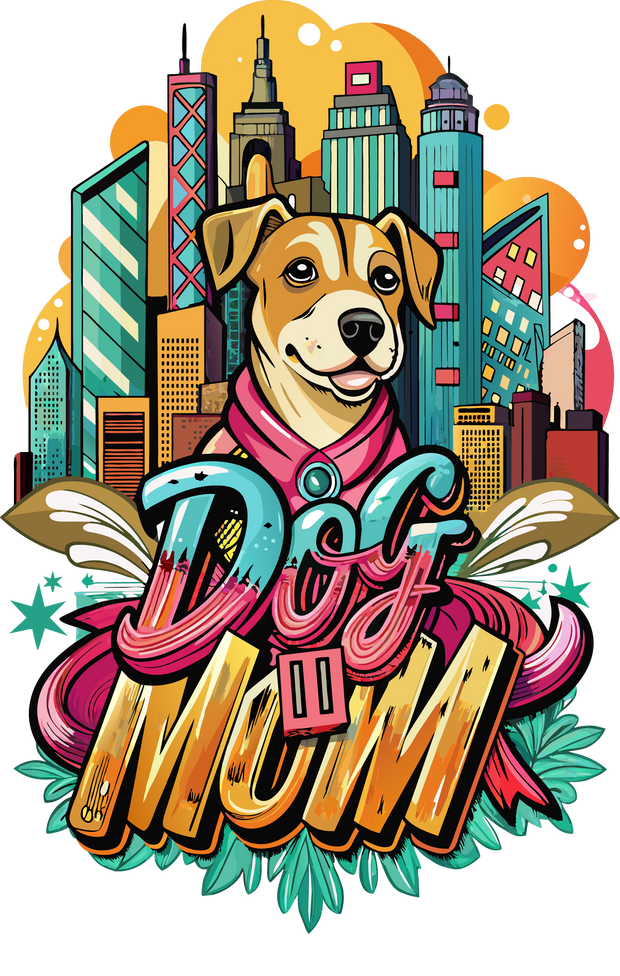 Dog Mom in the City DTF (direct-to-film) Transfer