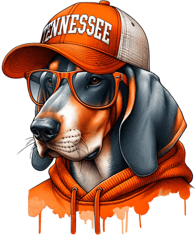 Dog in Tennessee Hat & Orange Glasses DTF (direct-to-film) Transfer