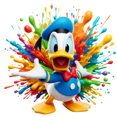 Donald Duck Color Drip Splatter DTF (direct-to-film) Transfer