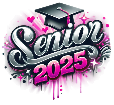 Dripping Senior 2025 Airbrushed Pink and Gray DTF (direct-to-film) Transfer