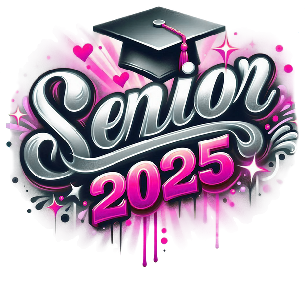 Dripping Senior 2025 Airbrushed Pink and Gray DTF (direct-to-film) Transfer