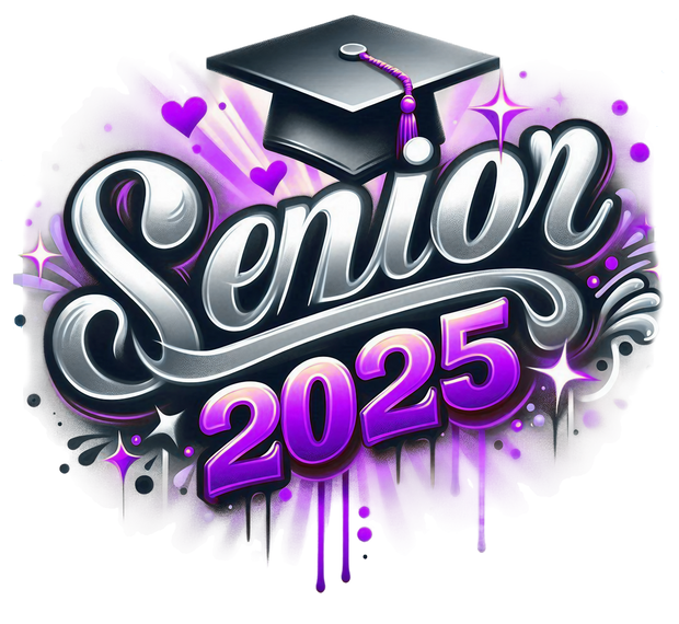 Dripping Senior 2025 Airbrushed Purple and Gray DTF (direct-to-film) Transfer