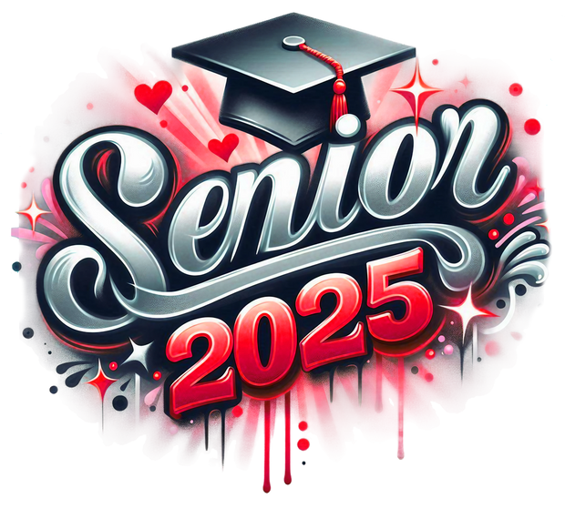 Dripping Senior 2025 Airbrushed Red and Gray DTF (direct-to-film) Transfer