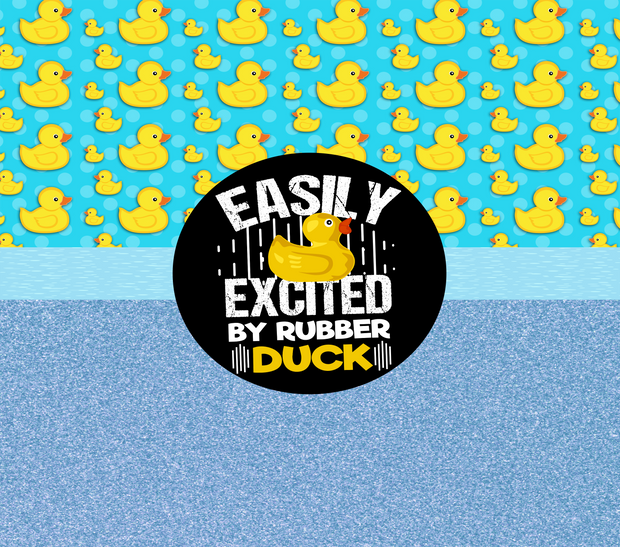 Easily Excited By Rubber Ducks In Black Yellow And Blue UV-DTF 20 oz Skinny Tumbler Wrap