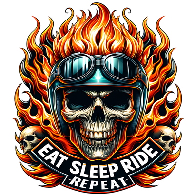 Eat Sleep Ride Skull Fire DTF (direct-to-film) Transfer