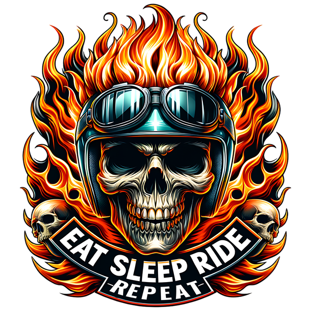 Eat Sleep Ride Skull Fire DTF (direct-to-film) Transfer