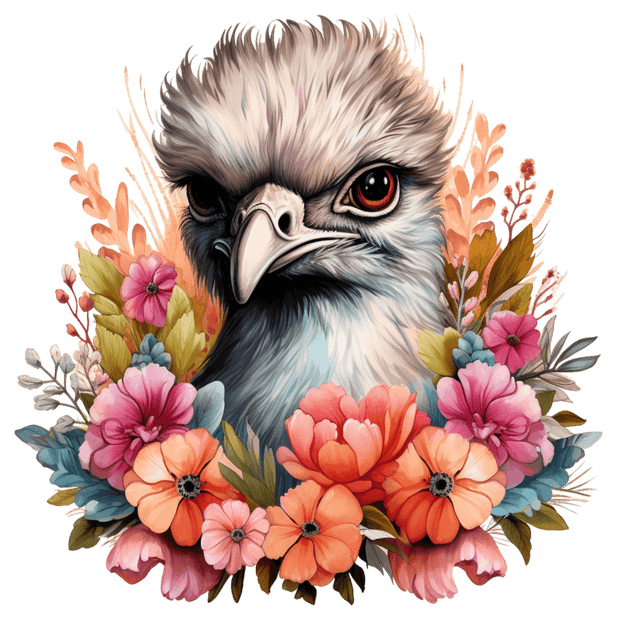 Emu in Flowers DTF (direct-to-film) Transfer