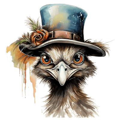 Emu in a Top Hat DTF (direct-to-film) Transfer