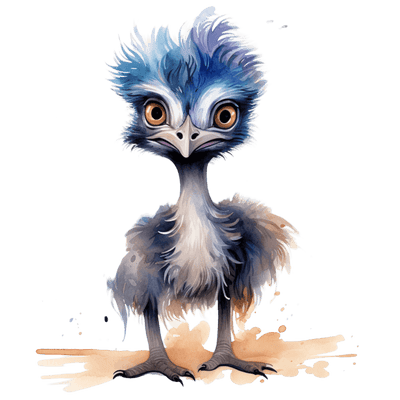 Emu with Blue Hair DTF (direct-to-film) Transfer