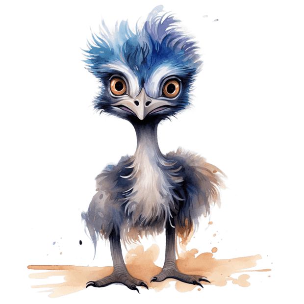 Emu with Blue Hair DTF (direct-to-film) Transfer