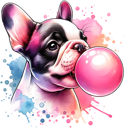 FRENCH BULL DOG BLOWING BUBBLE DTF (direct-to-film) Transfer