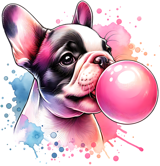 FRENCH BULL DOG BLOWING BUBBLE DTF (direct-to-film) Transfer