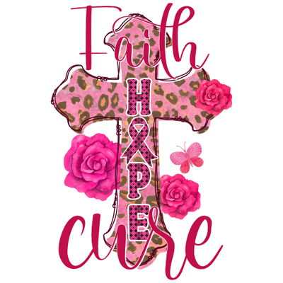 Faith-Hope-Cure-Cross-Breast-Cancer-Png DTF (direct-to-film) Transfer