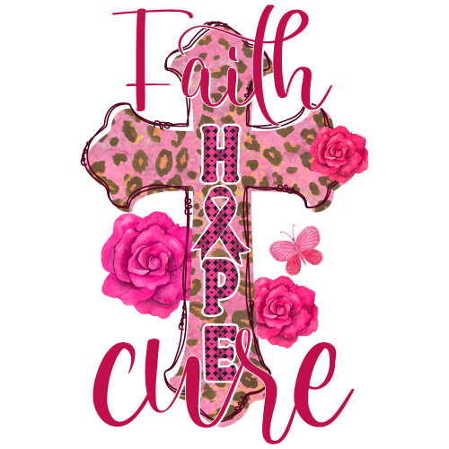 Faith-Hope-Cure-Cross-Breast-Cancer-Png DTF (direct-to-film) Transfer