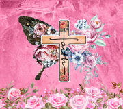 Faith Cross With Butterfly In Pink  UV-DTF 20 oz Skinny Tumbler Wrap