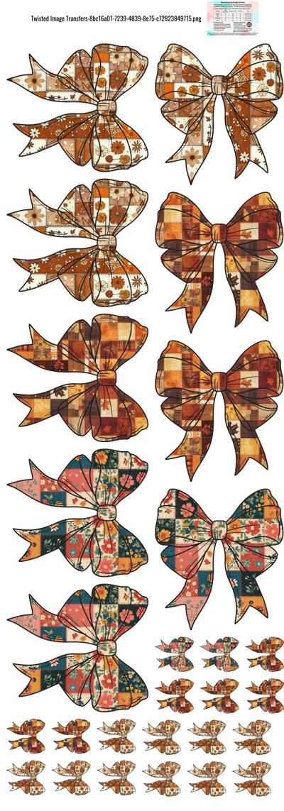 Fall Bows 60x22" DTF Ready to Ship Gang Sheet