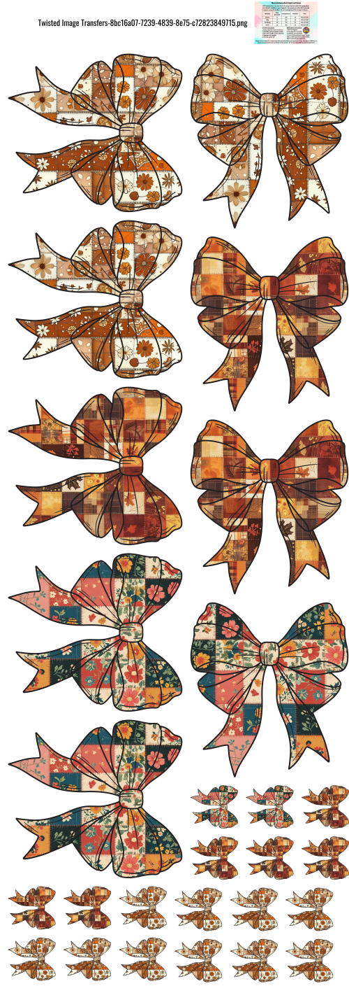 Fall Bows 60x22" DTF Ready to Ship Gang Sheet