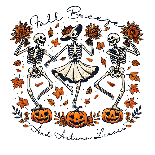 Fall Breeze Skeleton Halloween DTF (direct-to-film) Transfer