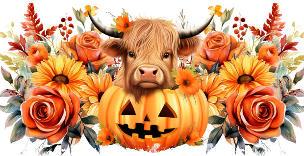 Fall Highland Cow in Pumpkin 16oz UV DTF Libby Cup Wrap