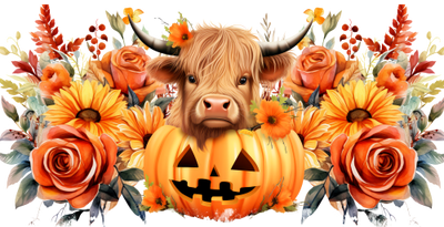 Fall Highland Cow in Pumpkin 16oz UV DTF Libby Cup Wrap