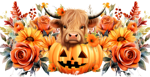 Fall Highland Cow in Pumpkin 16oz UV DTF Libby Cup Wrap