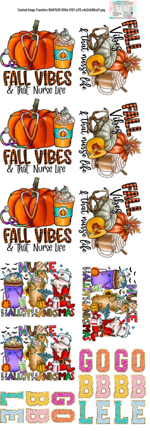 Fall Nurse 60x22" DTF Ready to Ship Gang Sheet