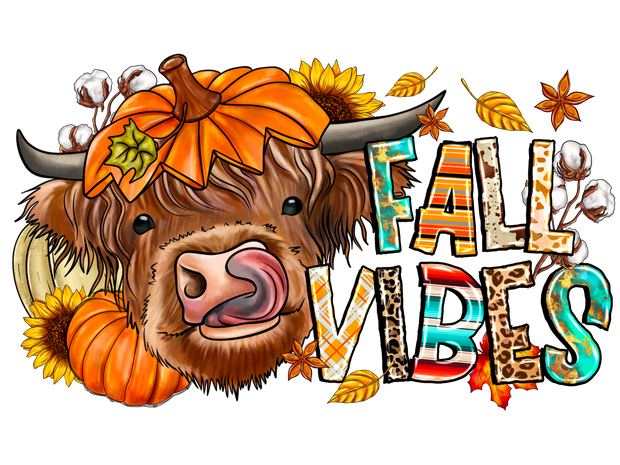 Fall Vibes Highland Cow in a Pumpkin DTF (direct-to-film) Transfer