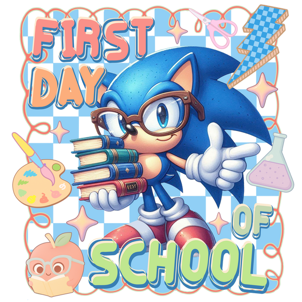 First Day Sonic with Books in Hand DTF (direct-to-film) Transfer