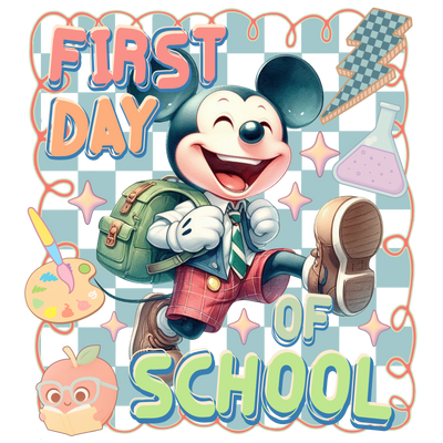 First Day of School Mickey & Apple DTF (direct-to-film) Transfer