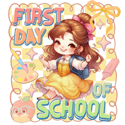 First Day of School Princess in Yellow DTF (direct-to-film) Transfer