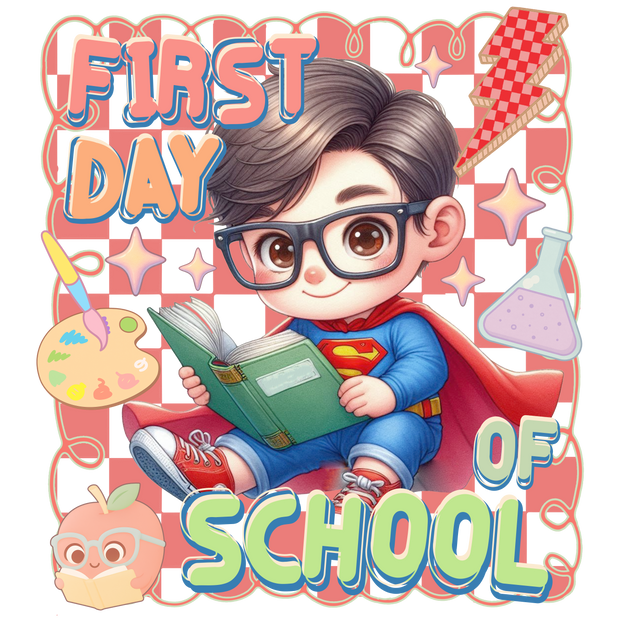 First Day of School Super Boy in Glasses DTF (direct-to-film) Transfer
