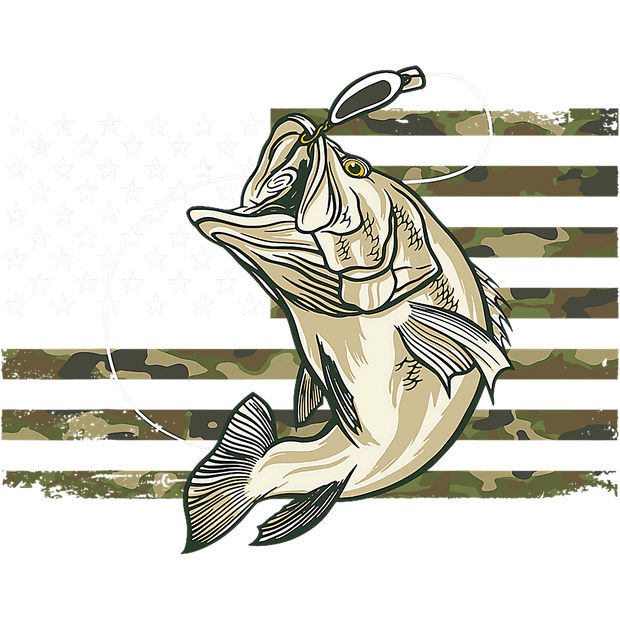 Fish with Hook in Mouth & Camo Flag DTF (direct-to-film) Transfer