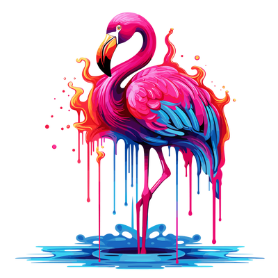 Flamingo in Blue Water Color Drip DTF (direct-to-film) Transfer