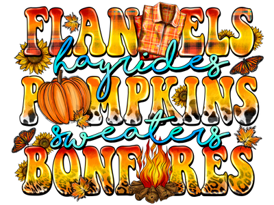 Flannels Hayrides Pumpkins Sweaters Bonfires DTF (direct-to-film) Transfer