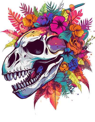 Floral Animal Skull Color Drip DTF (direct-to-film) Transfer