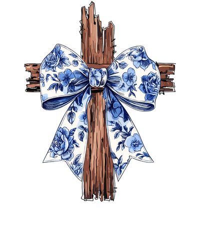 Floral Bow on a Wooden Cross DTF (direct-to-film) Transfer